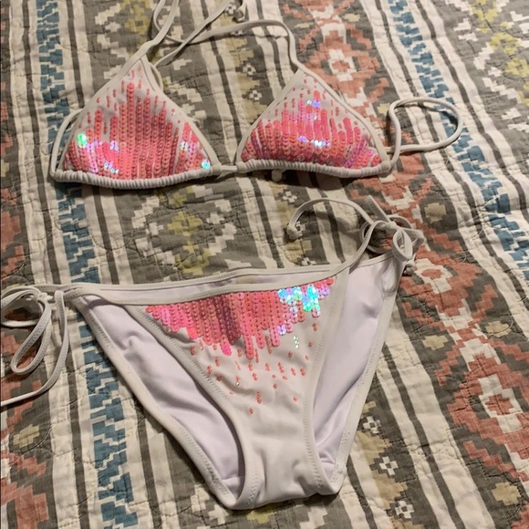 Victoria’s Secret bikini white with pink sequins - Picture 1 of 5